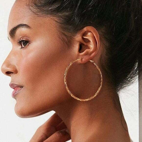 Gold-Tone Textured Hoop Earring Set, 3-Piece - Picture 2 of 7